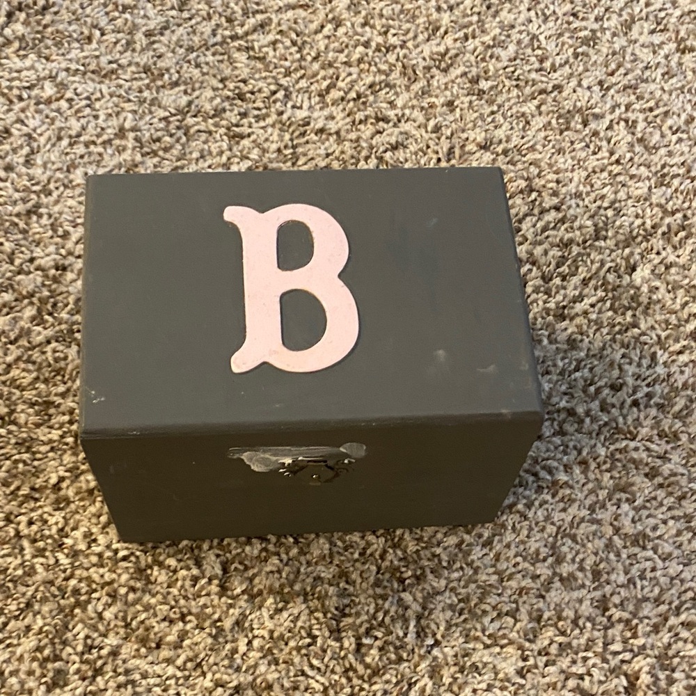 Gray and pink wooden jewelry box
